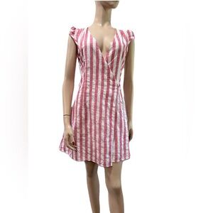 For Good Wrap Chic Pink Striped Mini Dress